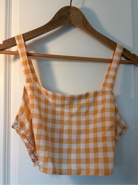 Le Lis Orange Gingham Smocked Back Crop Top Size Small